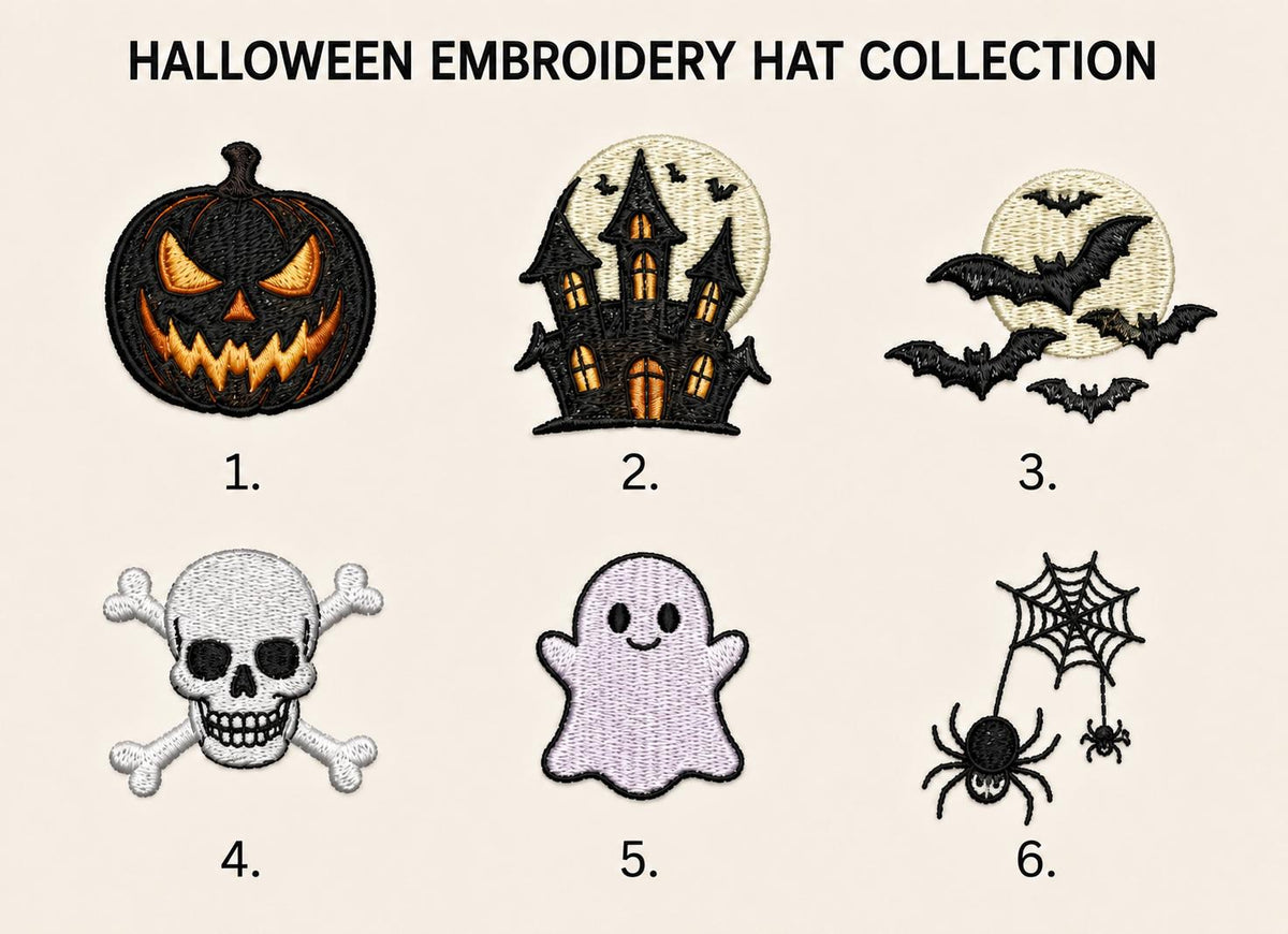 Custom Halloween Multi-Icon Embroidered Hat - Ghost, Pumpkin & Bat Spooky Cap