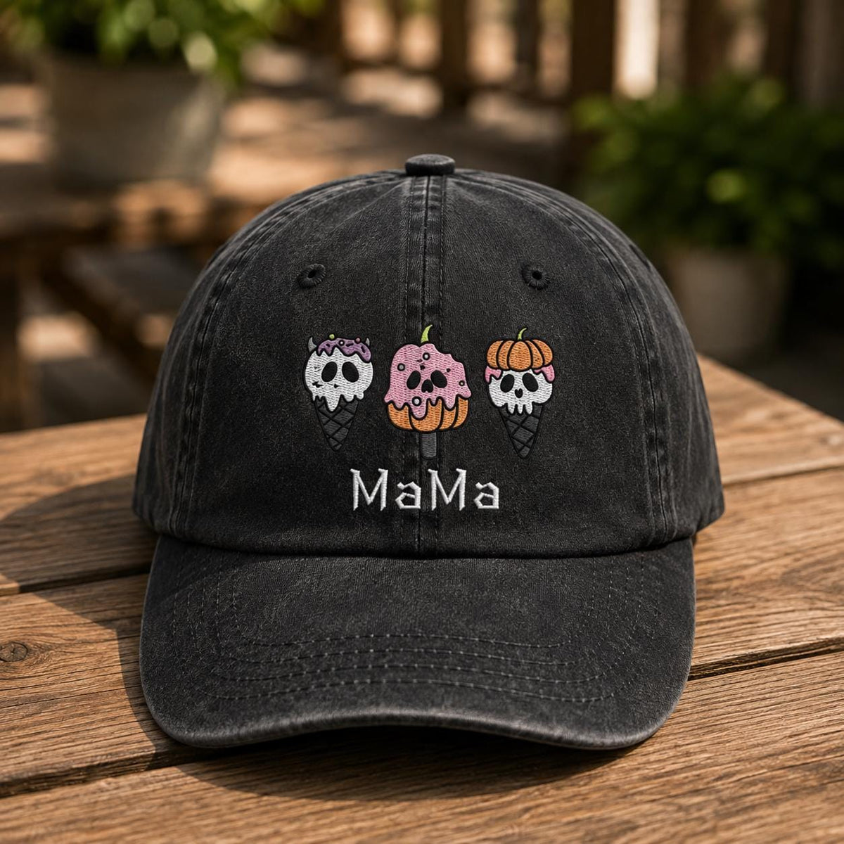 Halloween Ice Cream Embroidered Washed Hat, Vintage Spooky Mama Dada Cap, Retro Pumpkin Ghost Baseball Hat, Halloween Lover Gift