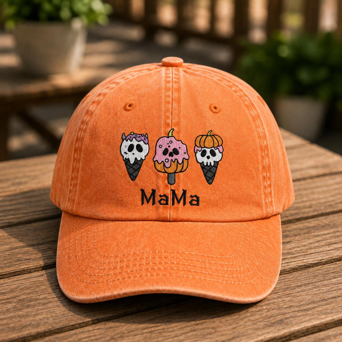 Halloween Ice Cream Embroidered Washed Hat, Vintage Spooky Mama Dada Cap, Retro Pumpkin Ghost Baseball Hat, Halloween Lover Gift