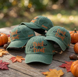 Custom Name Trick Or Treat Embroidered Hat, Personalized Halloween Bats Baseball Cap, Vintage Washed Green Spooky Dad Hat Gift