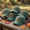 Custom Name Trick Or Treat Embroidered Hat, Personalized Halloween Bats Baseball Cap, Vintage Washed Green Spooky Dad Hat Gift