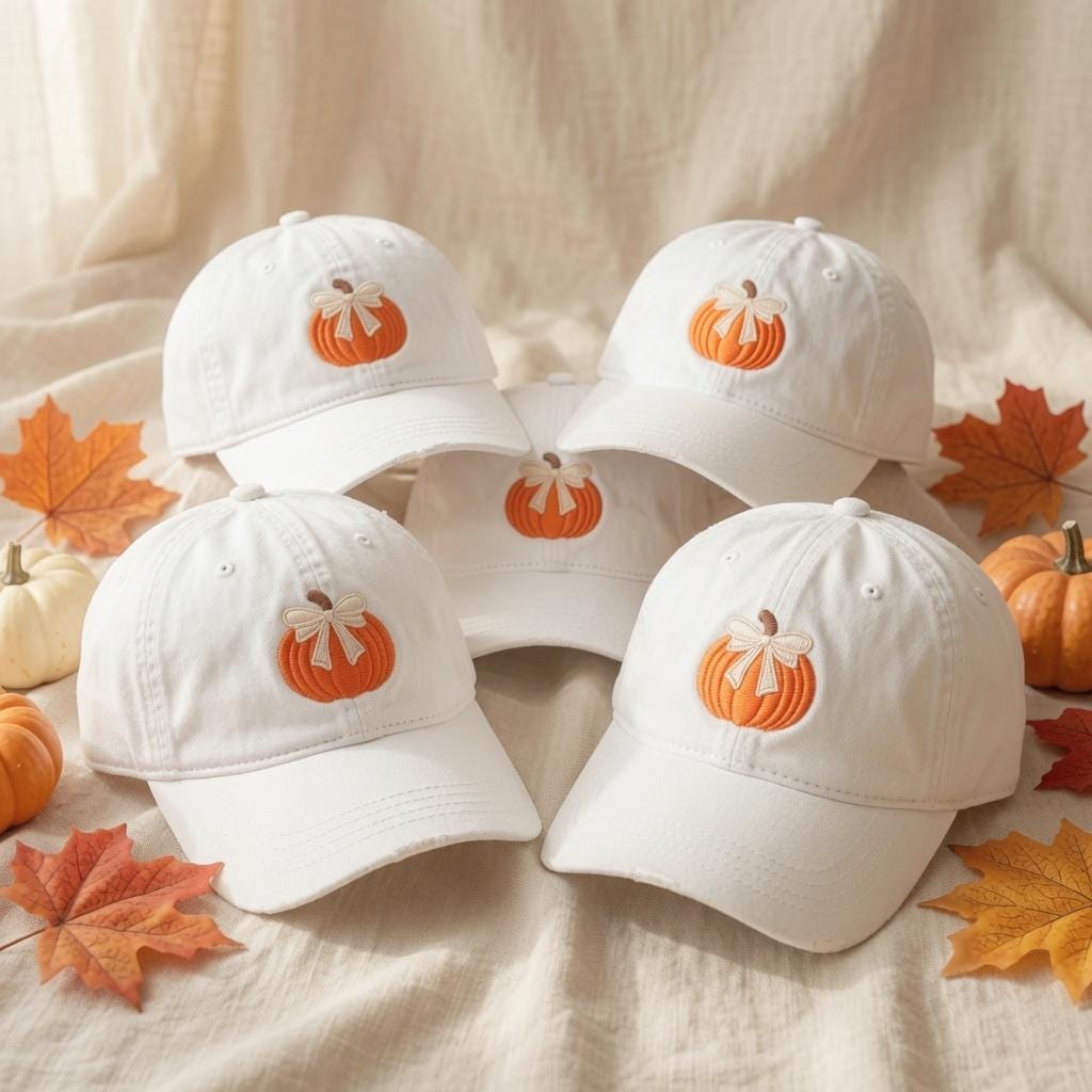 Cute Bow Pumpkin Embroidered Hat - Coquette Aesthetic Fall Dad Cap