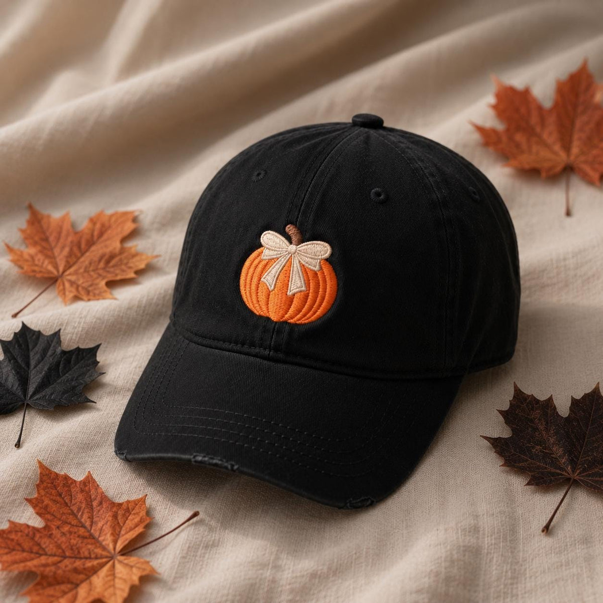 Cute Bow Pumpkin Embroidered Hat - Coquette Aesthetic Fall Dad Cap
