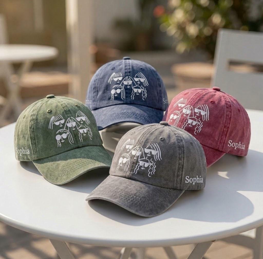 Custom Best Friends Hat, Embroidered Girl Squad Cap, Personalized Side Name Hat, Matching Bachelorette Trip Cap, Cute Bestie Gift, Dad Hat