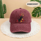 Black Cat Fall Leaves Embroidered Hat - Spooky Autumn Cat Lover Cap