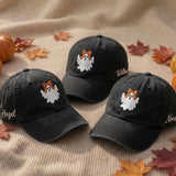 Custom Ghost Embroidered Halloween Hat, Personalized Spooky Baseball Cap, Fall Gift