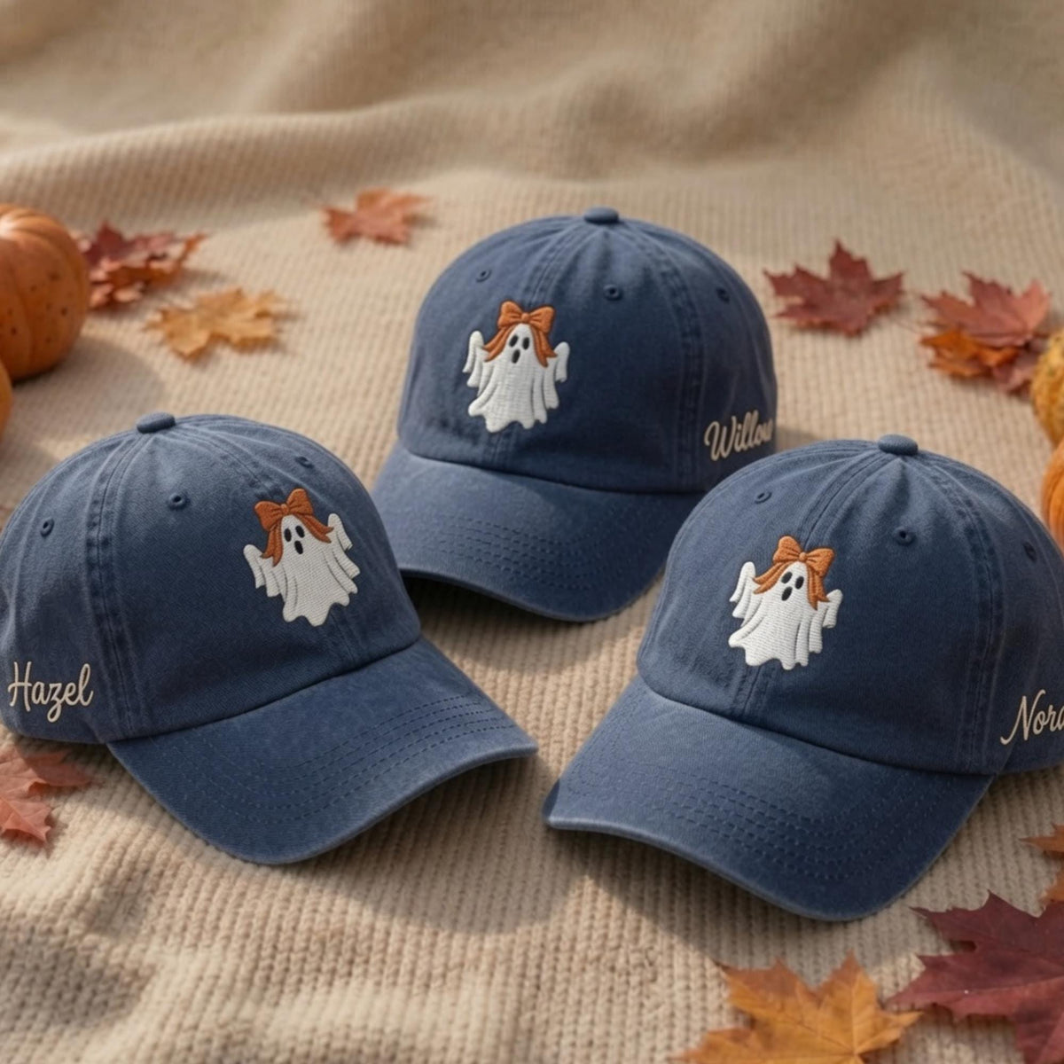 Custom Ghost Embroidered Halloween Hat, Personalized Spooky Baseball Cap, Fall Gift