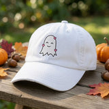 Custom Ghost Dad Hat, Cute Spooky Baseball Cap, Vintage Washed Cotton Fall Hat, Cute Halloween Aesthetic Gift, Cozy Autumn Streetwear