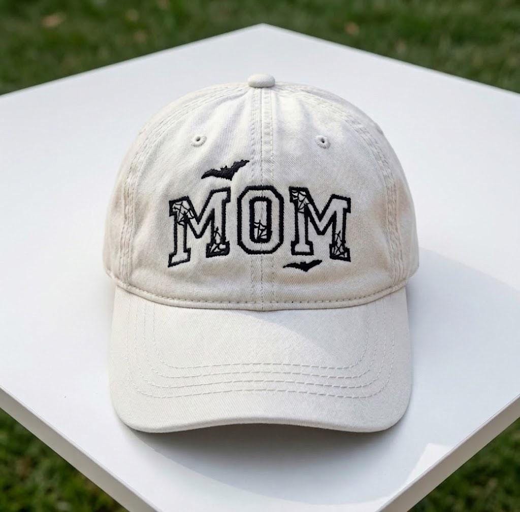 Custom Family Halloween Embroidered Hat, Personalized Mama Dad Auntie Nana Bat Baseball Cap, Washed Vintage Spooky Season Dad Hat Gift