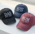 Custom Family Block Letter Embroidered Hat - Mom, Dad & Baby Reveal Cap