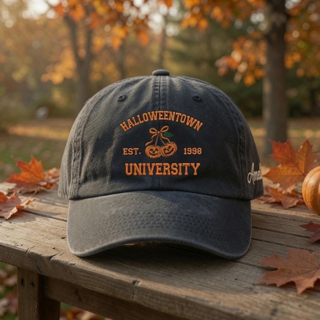 Embroidered Halloween Town University 1998 Hat, Spooky Pumpkin Cap, Fall Season Hat, Retro Halloween Cap, Halloween Gift