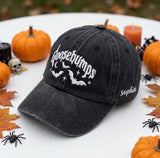 Custom Goosebumps Hat, Embroidered Bat Cap, Spooky Season Gift, Personalized Side Name Hat, Halloween Dad Hat, Fall Aesthetic Cap
