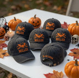 Custom Halloween Bat Hat, Personalized Family Name Cap, Spooky Season Dad Hat, Custom Date Cap, Ghost Party Gift, Fall Aesthetic Cap