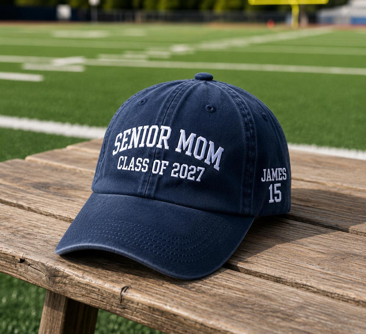 Embroidered Hat Senior Mom Class of 2027 Baseball Cap, Custom Name Number Sport Mom Gift, High School Football Senior Night Washed Dad Cap