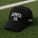 Custom Team Sports Embroidered Hat - Personalized Name & Jersey Number Cap