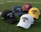 Custom Team Sports Embroidered Hat - Personalized Name & Jersey Number Cap