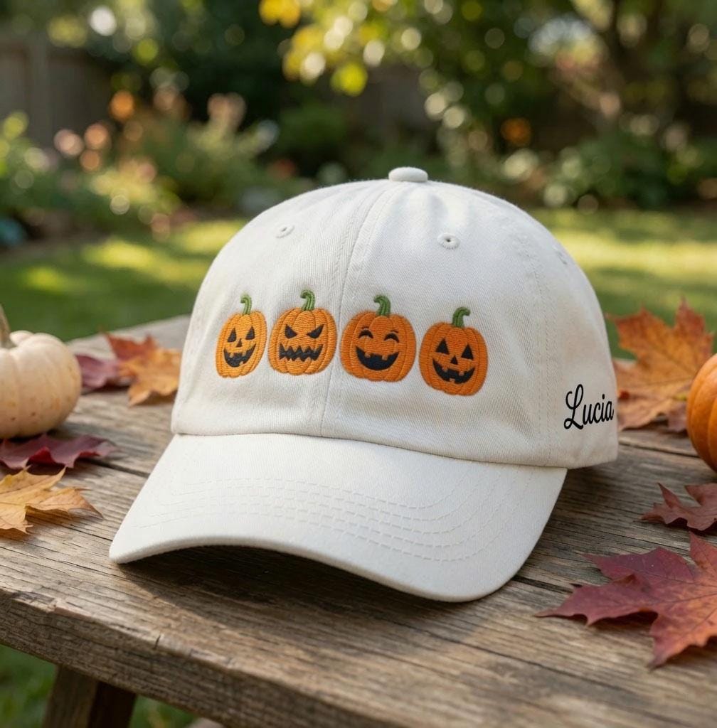 Custom Name Pumpkin Embroidered Hat, Personalized Halloween Jack O Lantern Baseball Cap, Washed Cotton Spooky Season Dad Hat Gift