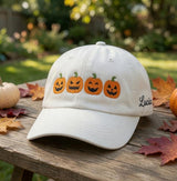 Custom Name Pumpkin Embroidered Hat, Personalized Halloween Jack O Lantern Baseball Cap, Washed Cotton Spooky Season Dad Hat Gift