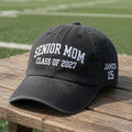 Embroidered Hat Senior Mom Class of 2027 Baseball Cap, Custom Name Number Sport Mom Gift, High School Football Senior Night Washed Dad Cap