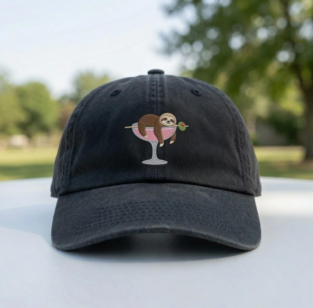 Custom Sloth Cocktail Hat, Embroidered Animal Cap, Personalized Side Name Dad Hat,Cute Sloth Lover Gift,Funny Vacation Cap,Drink Lover Merch