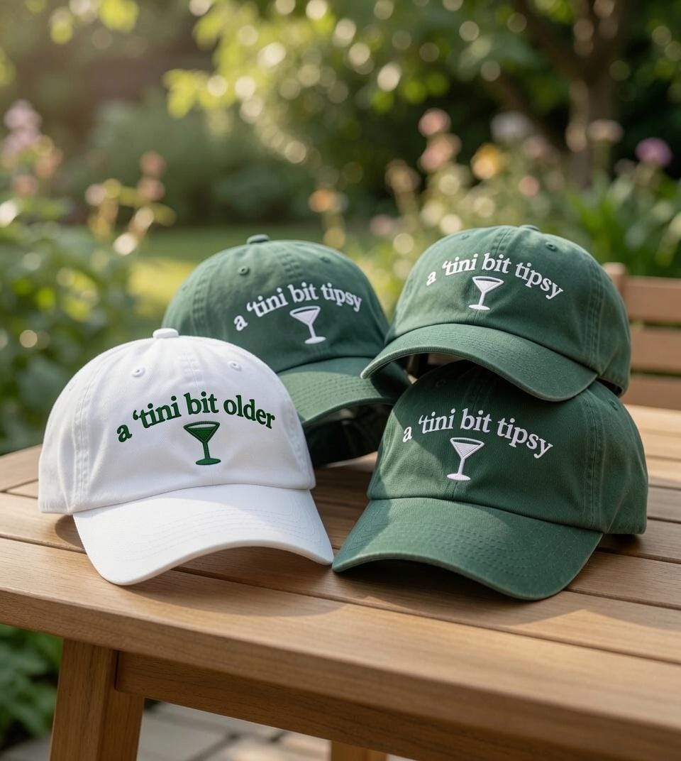 Custom A Tini Bit Tipsy Embroidered Hat, Martini Birthday Group Cap, 21st 30th 40th Birthday Cocktail Dad Hat, Bachelorette Party Cap