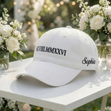 Custom Roman Numeral Date Embroidered Hat - Anniversary & Newlywed Couple Cap
