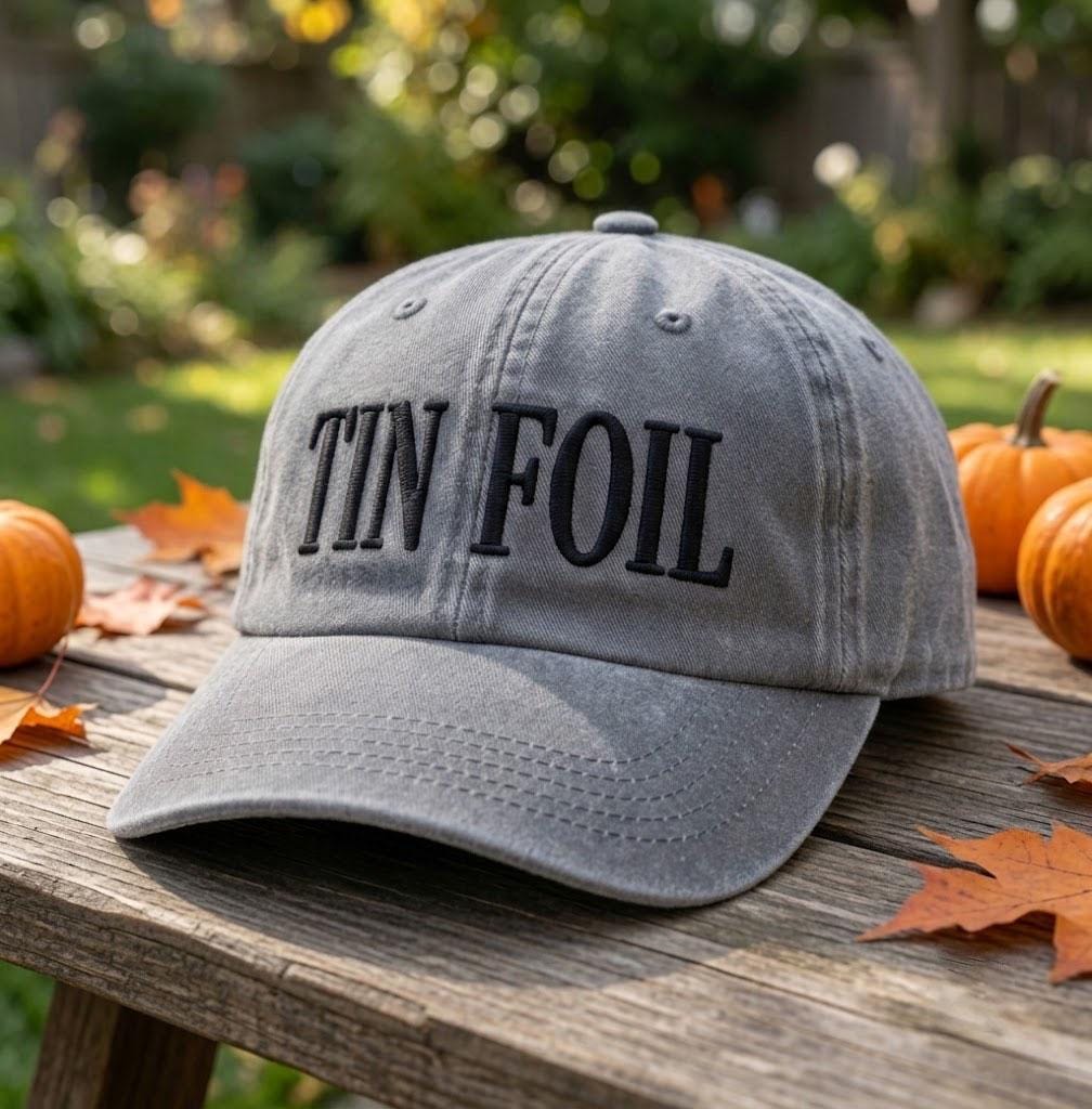 Tin Foil Embroidered Hat, Funny Tin Foil Hat Meme Baseball Cap, Conspiracy Theory Vintage Washed Cotton Dad Hat, Sarcastic Humor Gift
