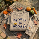 Custom Spooky Goosey Sweatshirt, Embroidered Halloween Skeleton Goose Duck Crewneck