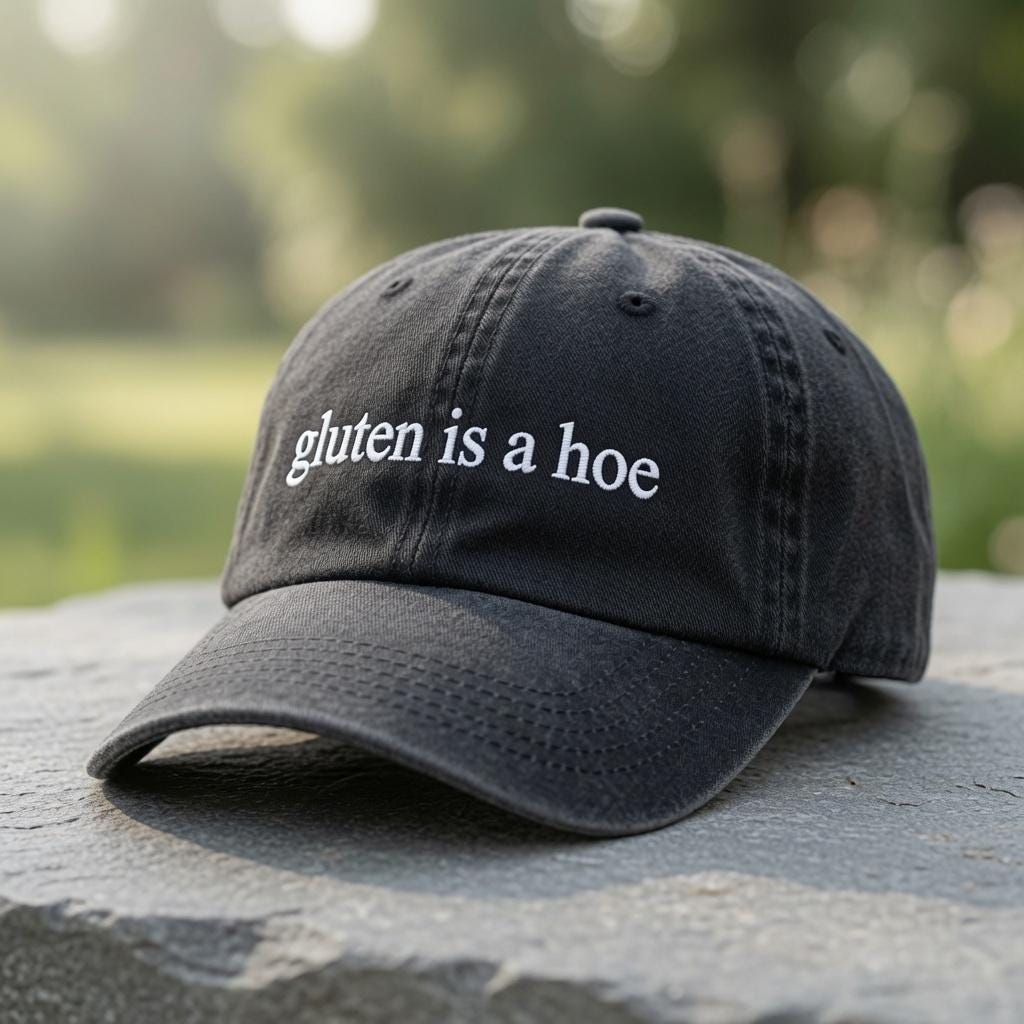 Custom Gluten Is A Hoe Embroidered Hat, Funny Celiac Disease Baseball Cap, Gluten Free Funny Dad Hat, Funny Food Allergy Gift Cap