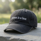 Custom Gluten Is A Hoe Embroidered Hat, Funny Celiac Disease Baseball Cap, Gluten Free Funny Dad Hat, Funny Food Allergy Gift Cap