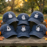 Custom Cute Ghost Embroidered Hat, Funny Halloween Ghost Dad Hat, Spooky Season Baseball Cap, Vintage Washed Cotton Hat, Halloween Gift