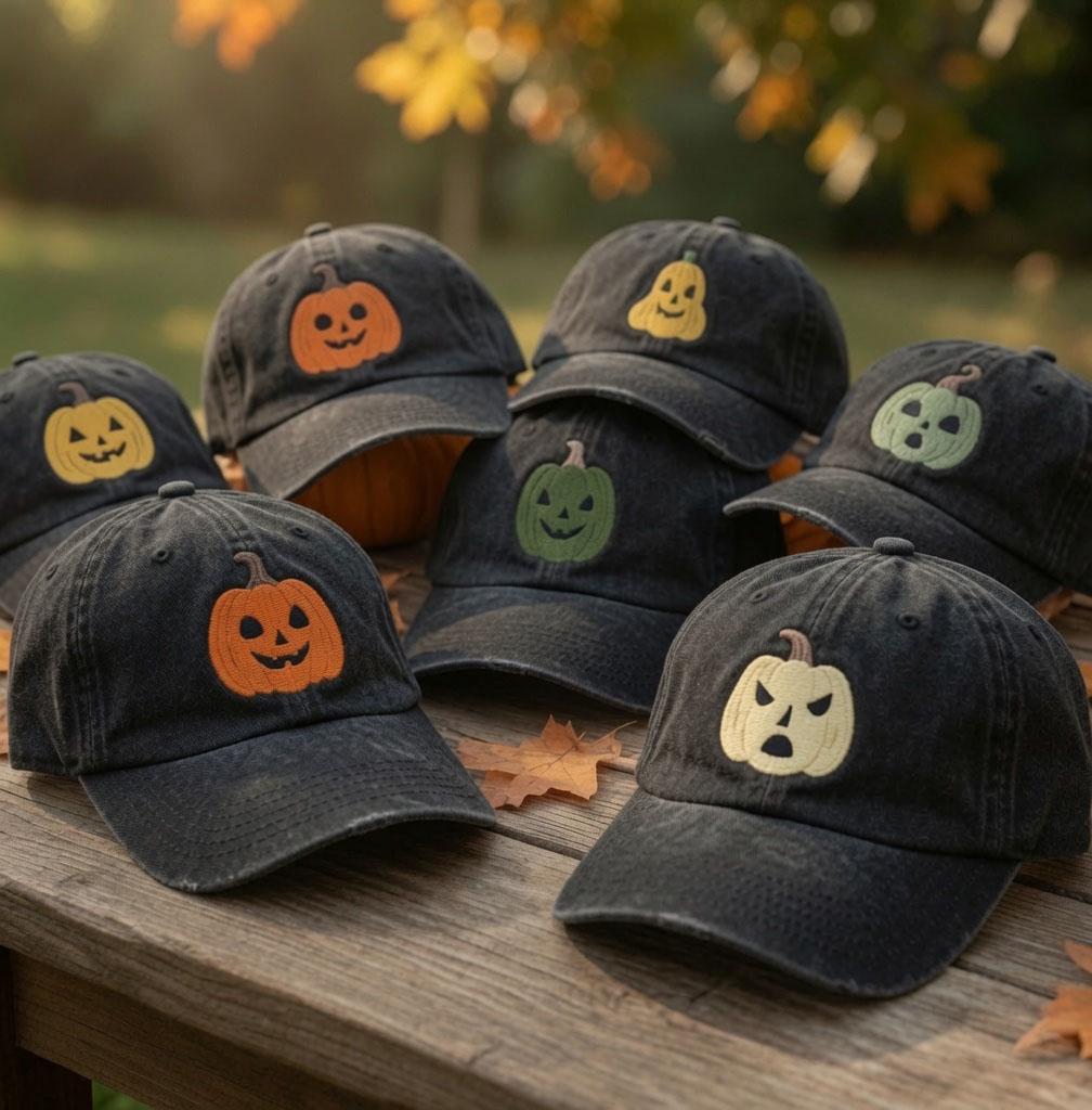 Custom Pumpkin Hat, Cute Halloween Jack o Lantern Dad Hat, White Spooky Season Baseball Cap, Autumn Fall Gift, Custom Halloween Cap
