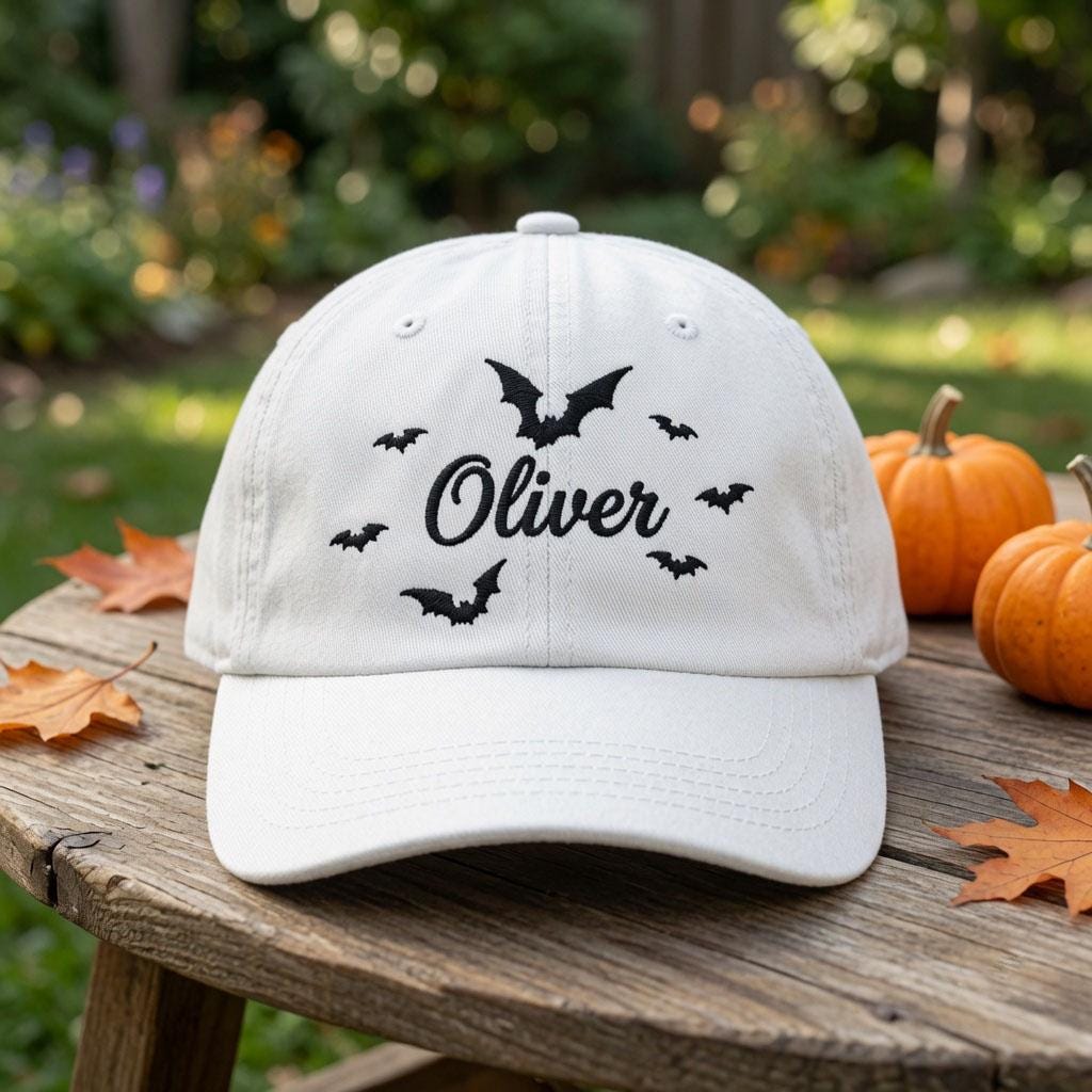 Custom Name Halloween Bat Embroidered Dad Hat