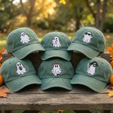 Custom Cute Ghost Embroidered Hat, Funny Halloween Ghost Dad Hat, Spooky Season Baseball Cap, Vintage Washed Cotton Hat, Halloween Gift