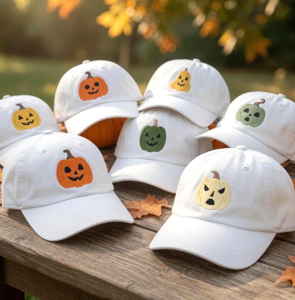 Custom Pumpkin Hat, Cute Halloween Jack o Lantern Dad Hat, White Spooky Season Baseball Cap, Autumn Fall Gift, Custom Halloween Cap