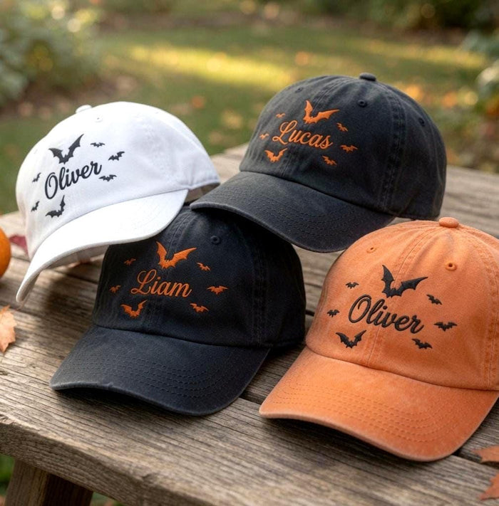 Custom Name Halloween Bat Embroidered Dad Hat - Image 1