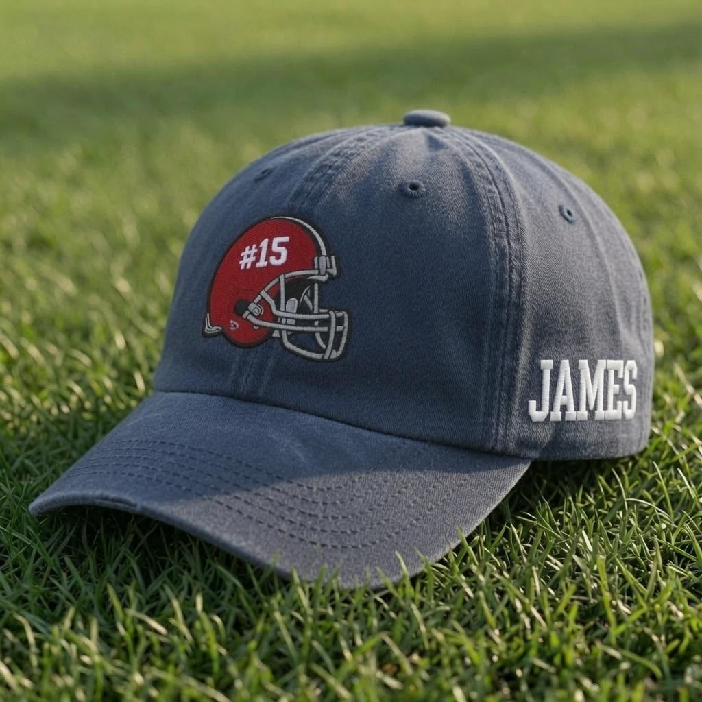 Custom Football Helmet Embroidered Hat - Personalized Name & Number Varsity Cap