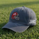 Custom Football Helmet Embroidered Hat - Personalized Name & Number Varsity Cap