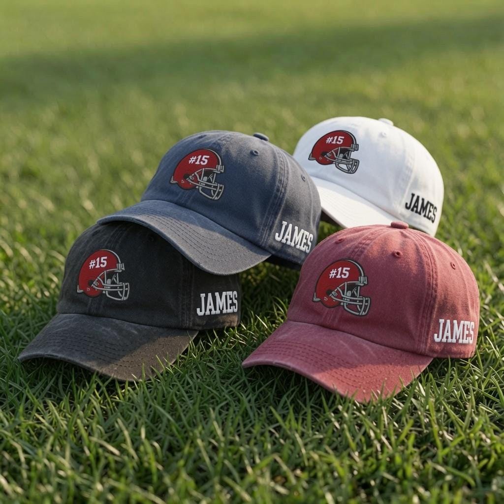 Custom Football Helmet Embroidered Hat - Personalized Name & Number Varsity Cap