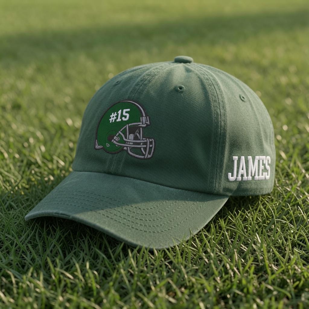 Custom Football Helmet Embroidered Hat - Personalized Number & Team Cap