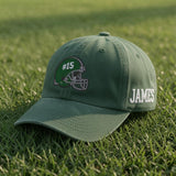 Custom Football Helmet Embroidered Hat - Personalized Number & Team Cap