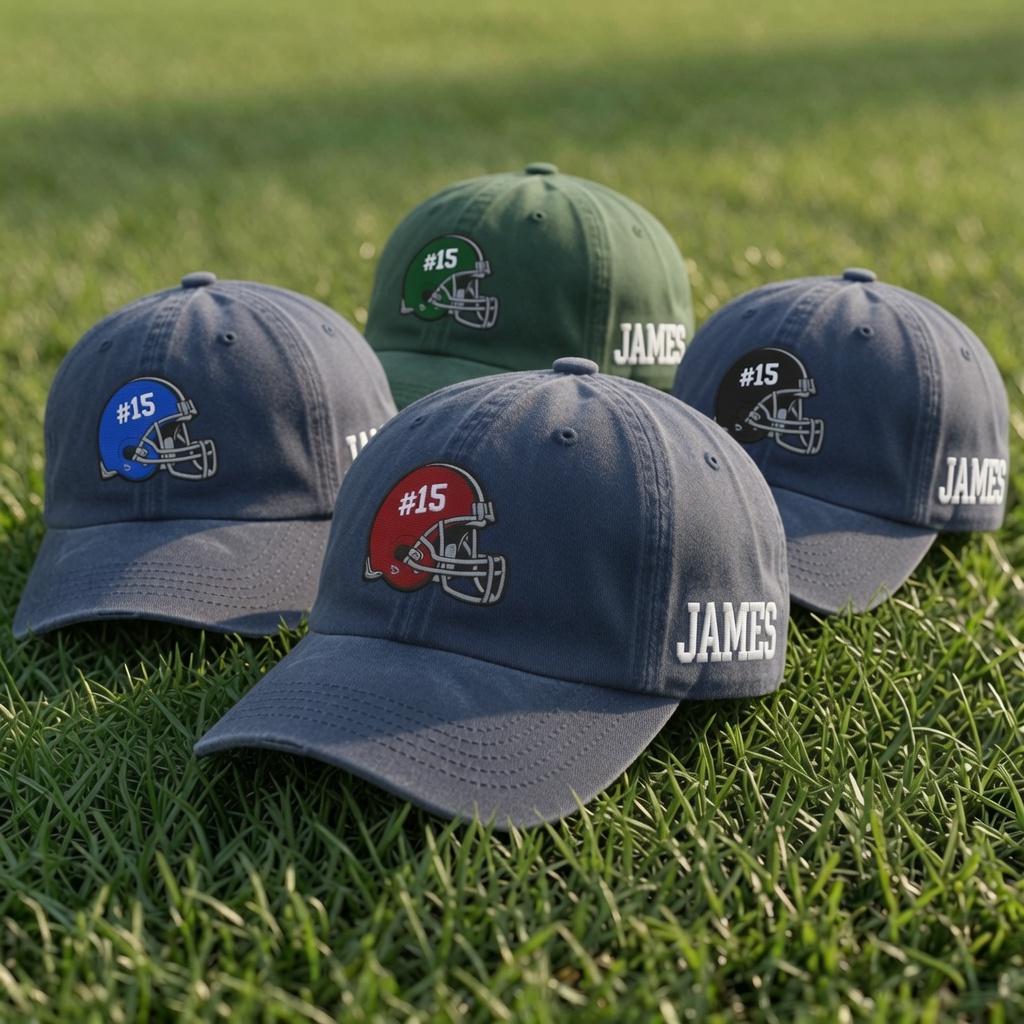 Custom Football Helmet Embroidered Hat - Personalized Number & Team Cap