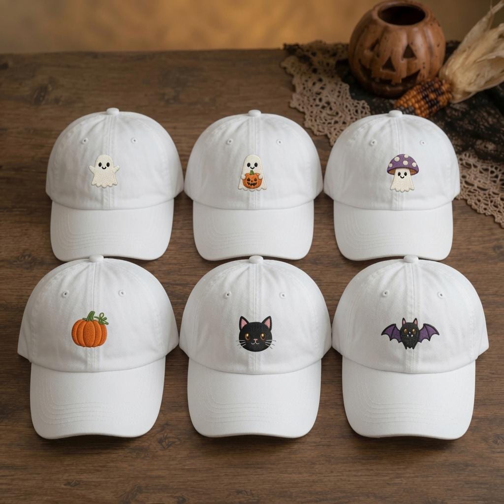 Mini Halloween Icons Embroidered Hat, Ghost Pumpkin Black Cat Baseball Cap, Spooky Gift