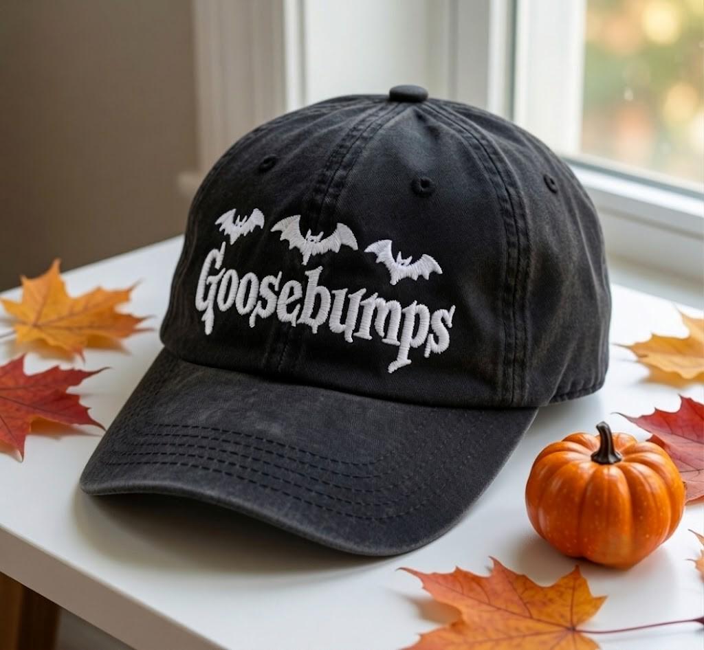 Custom Goosebumps Bats Embroidered Hat, Spooky Halloween Season Baseball Cap, Halloween Bats Dad Hat, Horror Ghost Gift Cap