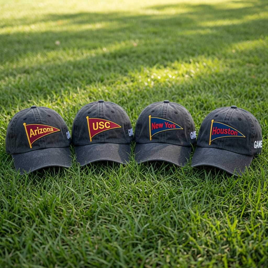 Embroidered Custom Gameday Pennant Hat, Vintage College Football Cap, Varsity Style Baseball Cap, Personalized Team Name Hat, Gift for Him