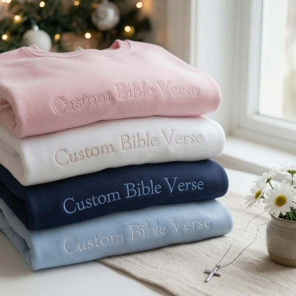 Custom Bible Verse Embroidered Sweatshirt, Personalized Religious Scripture Crewneck