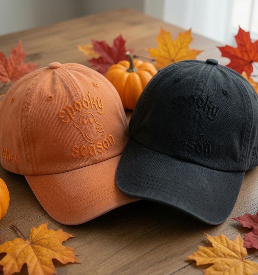 Embroidered Spooky Season Washed Hat, Halloween Ghost Cap, Cute Ghost Hat, Spooky Season Fall Cap, Cozy Autumn Gift For Women