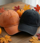 Embroidered Spooky Season Washed Hat, Halloween Ghost Cap, Cute Ghost Hat, Spooky Season Fall Cap, Cozy Autumn Gift For Women