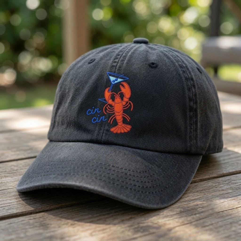 Custom Name Lobster Martini Embroidered Hat, Personalized Cin Cin Baseball Cap, Summer Beach Bachelorette Party Hat, Custom Embroidered Gift