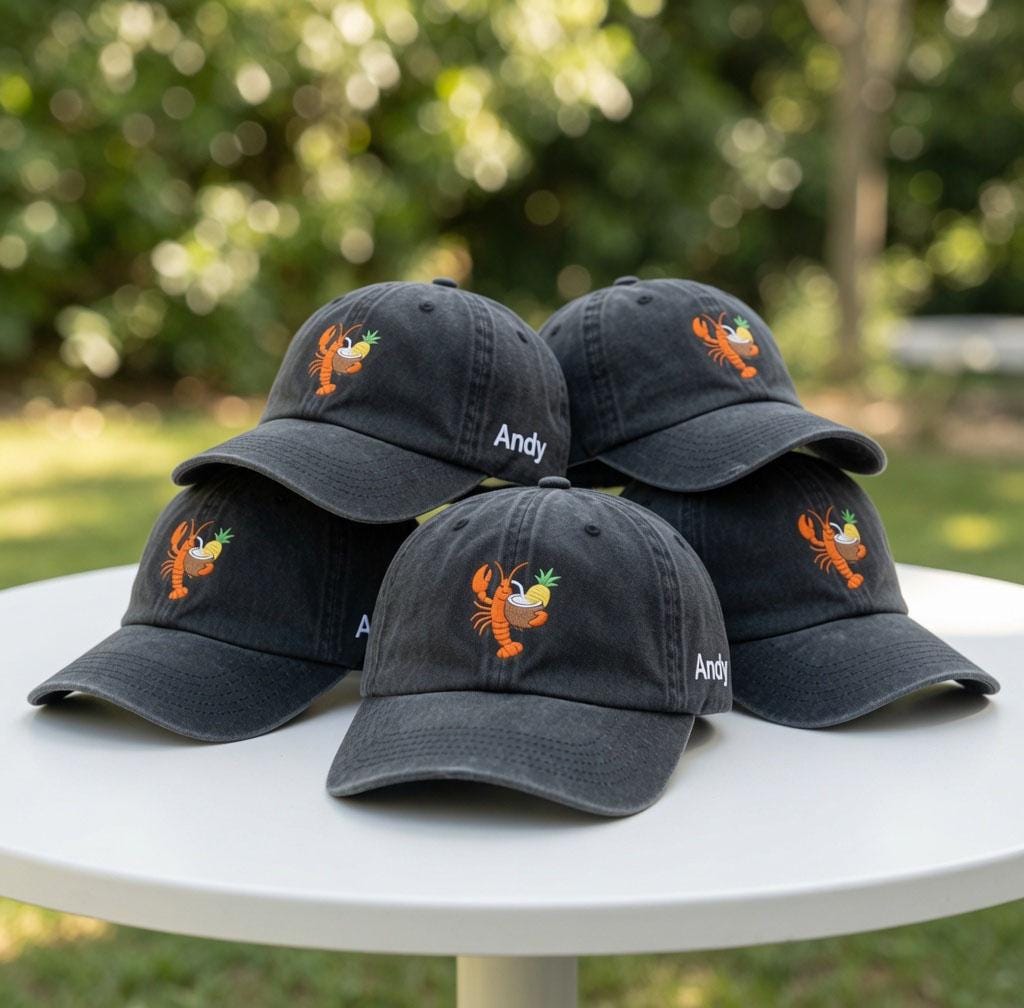 Custom Name Lobster Drink Embroidered Hat, Personalized Vintage Washed Dad Cap, Summer Beach Vacation Hat, Custom Embroidered Baseball Hat
